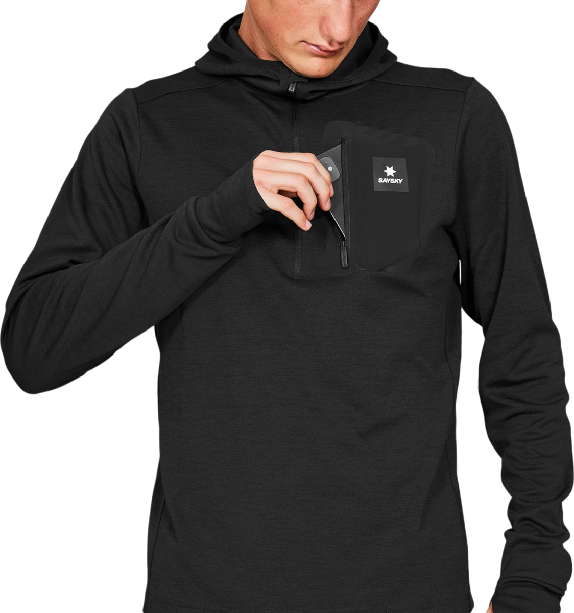 Sweatshirt Saysky Saysky Pace Half Zip Hoodie Sort | mmrho01c9001, 1