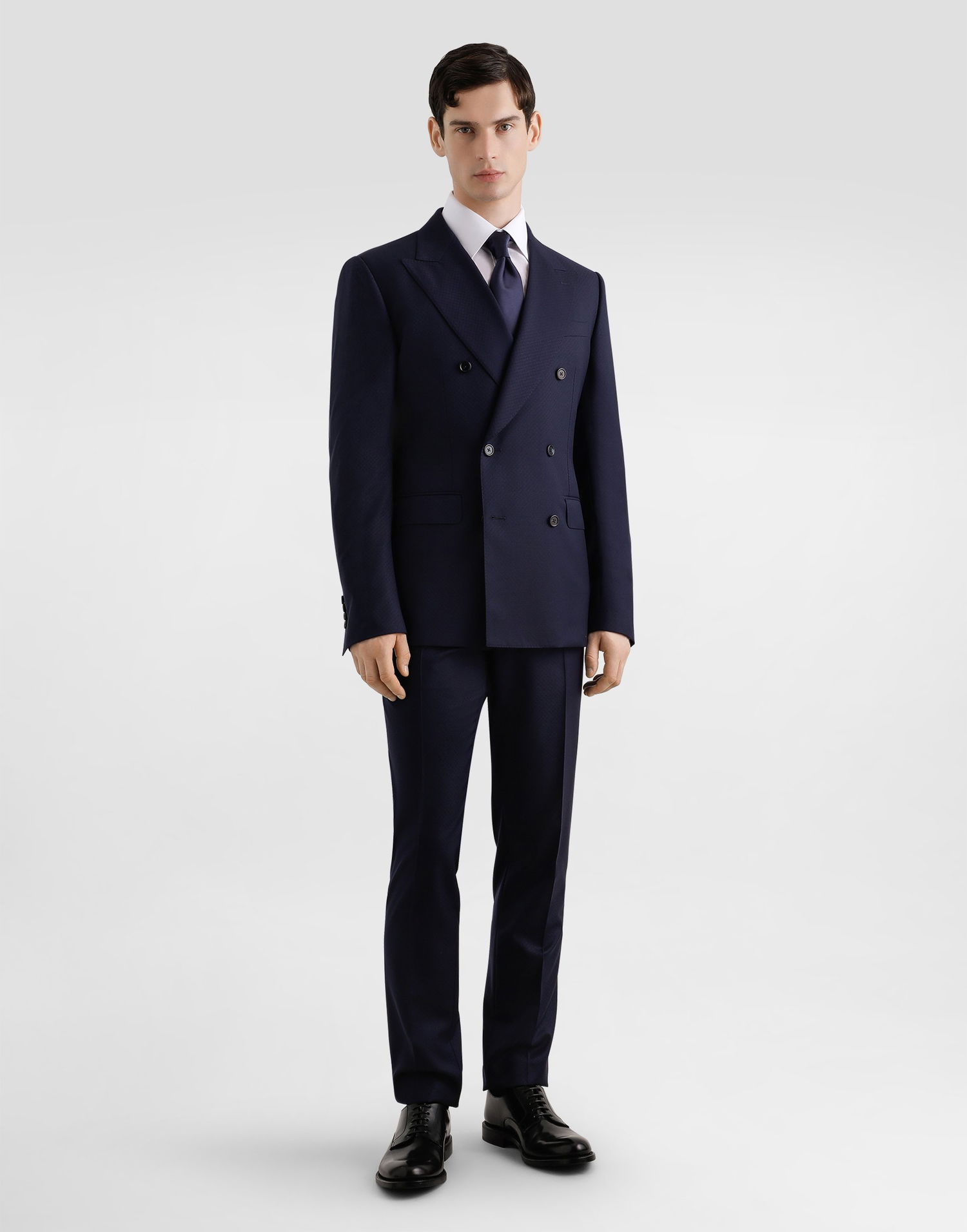 Træningsdragt Dolce & Gabbana Dolce & Gabbana Double-breasted Micro-patterned Wool Suit Mørkeblå | GK021TFM2GRS8031, 1