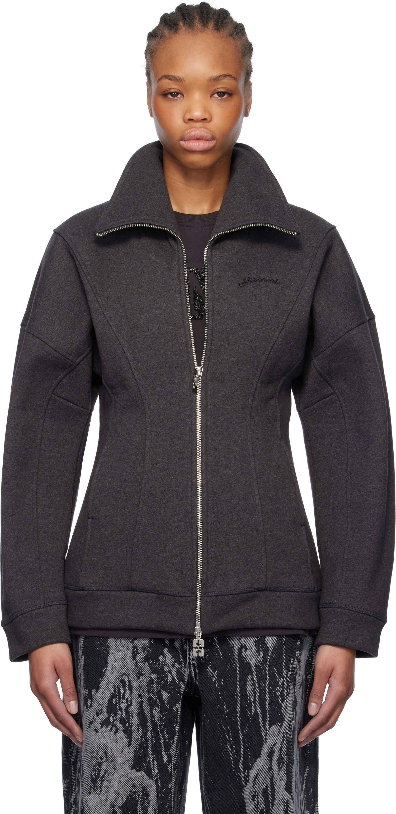 Sweatshirt GANNI Ganni Heavy Fleece Zip-Up Jacket Grå | T4107, 0