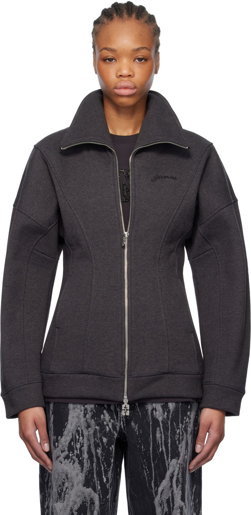 Sweatshirt GANNI Ganni Heavy Fleece Zip-Up Jacket Grå | T4107