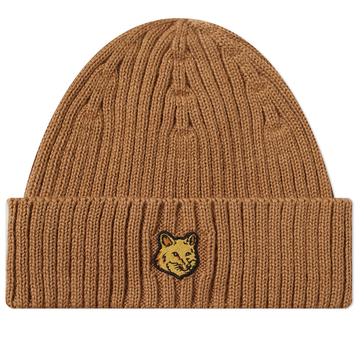 Beanie MAISON KITSUNÉ Fox Head Patch Ribbed Beanie Beige | LM06111KT1022-P236, 0