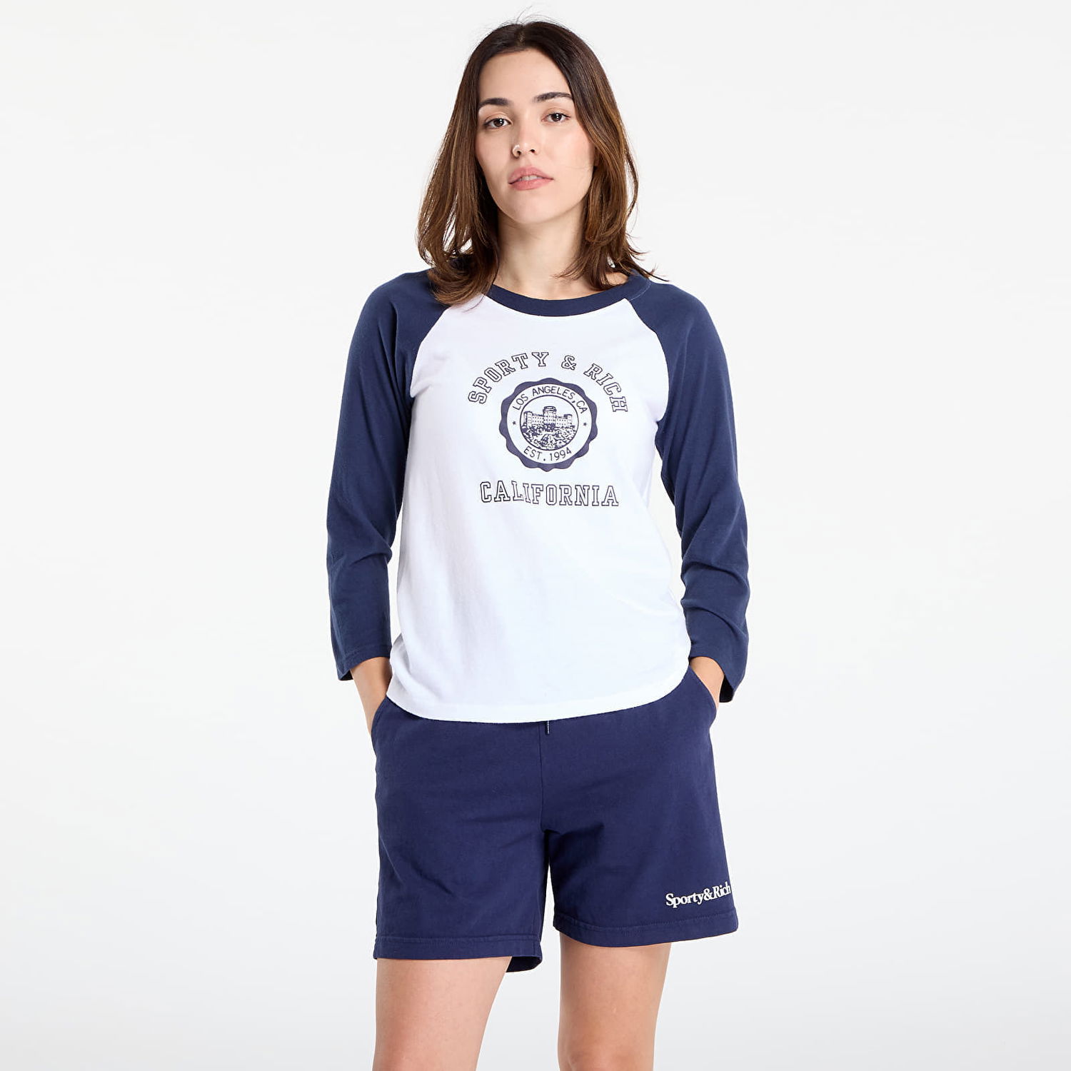 T-shirt Sporty & Rich California Emblem Soft Baseball Tee White/ Dark Navy Hvid | TO090625508WH50, 0