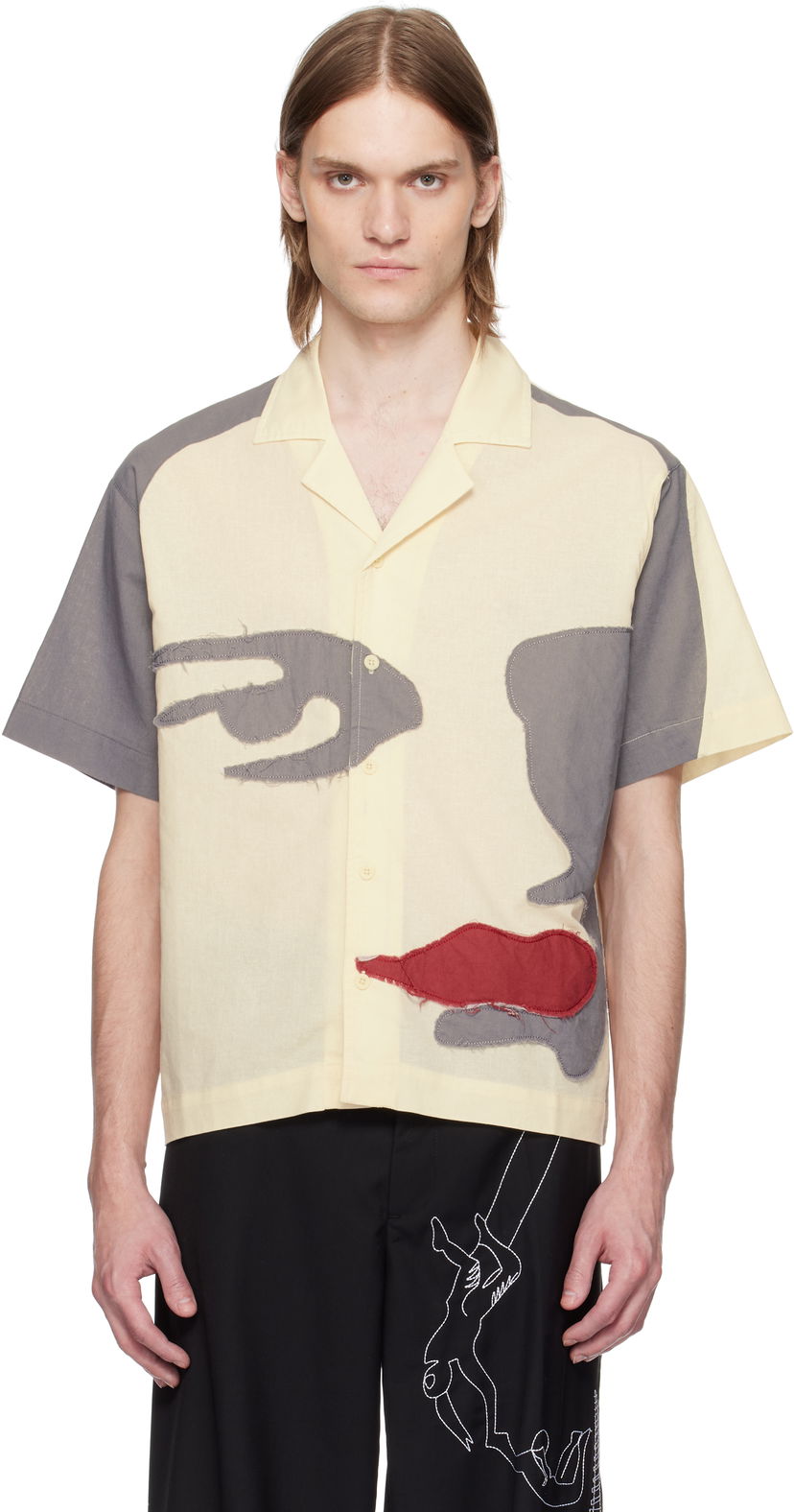 Skjorte KidSuper KidSuper Patchwork Face Linen Camp Shirt Gul | SS25-SST-01