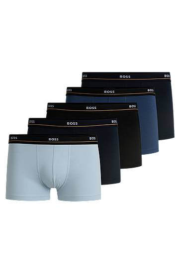 Boksere BOSS BOSS Stretch-Cotton Trunks, Five-Pack with Logo Waistbands Blå | 50531660