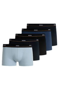 BOSS Stretch-Cotton Trunks, Five-Pack with Logo Waistbands