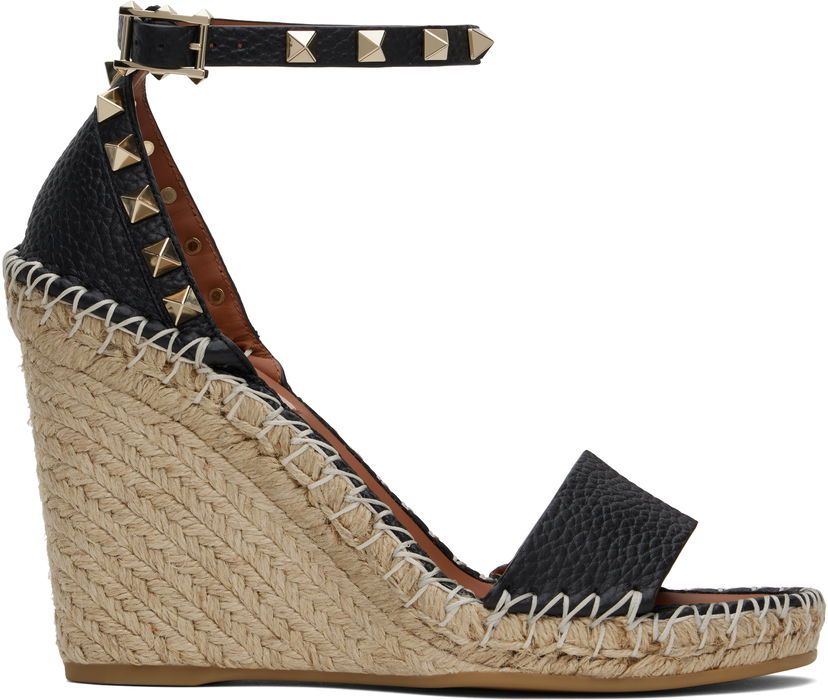 Skopleje Valentino Valentino Garavani Double Rockstud Wedge Heeled Sandals Sort | 6W2S0090VTO