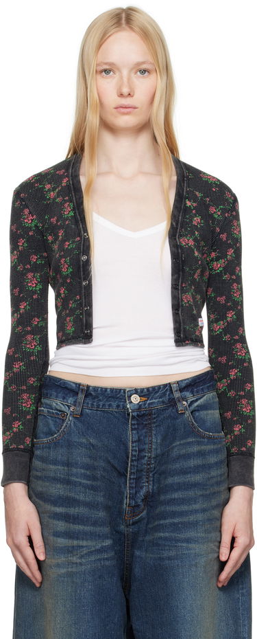 Sweater Alexander Wang Alexander Wang Floral-Print Waffle Knit Cropped Cardigan Sort | 8C4245810P, 0