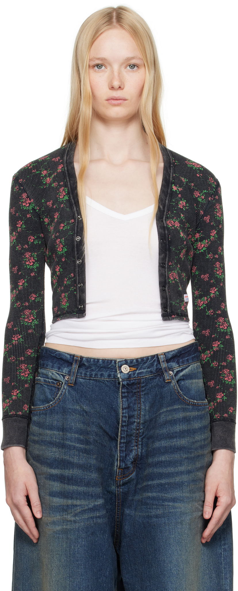 Sweater Alexander Wang Alexander Wang Floral-Print Waffle Knit Cropped Cardigan Sort | 8C4245810P