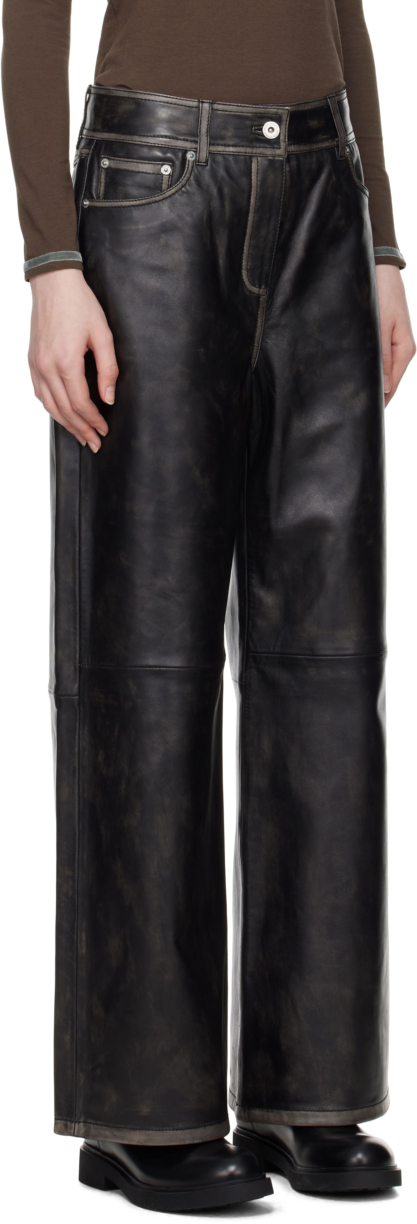 Bukser STAND STUDIO Stand Studio Mylah Wide-Leg Leather Pants Sort | 66393-7830, 1