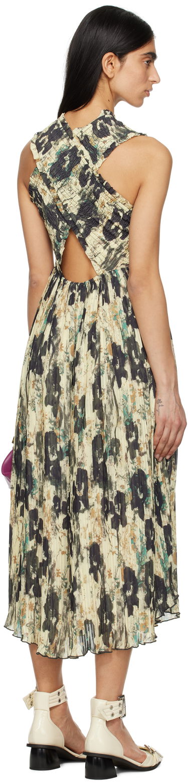 Kjole GANNI GANNI Printed Smocked Pleated Midi Dress Beige | W0209, 2